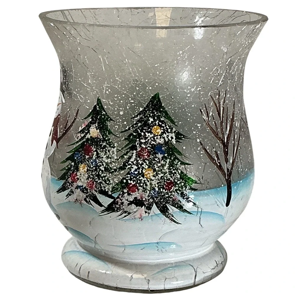 Yankee Candle Votive Crackle Glass Hurricane Candle Holder Winter Christmas 5.5